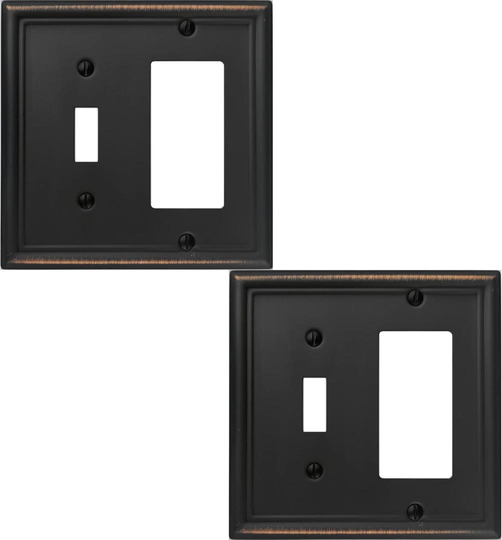 OKAWYC Toggle/Decorator Light Switch Cover Luca Metal Wall Plate, 2-Pack Aged Bronze 2 Gang, for Receptacle Dimmer Switch GFCI Outlet, Switch Cover Decorative Wallplate, Durable