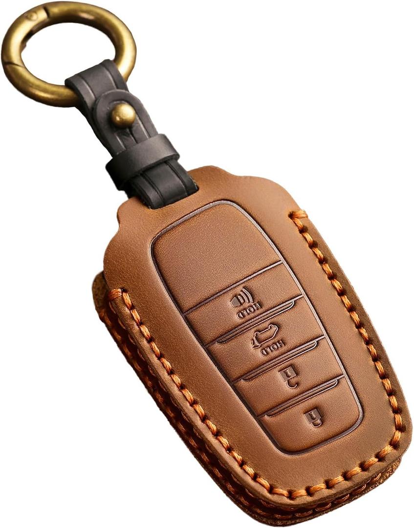 EASYANT for Toyota Tundra Leather Key Fob Cover, Key Fob Case for Toyota Tundra Sequoia Sienna 2021-2024 Smart Key Shell Brown