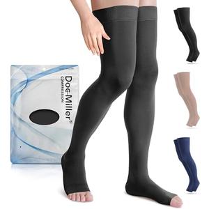 Doc Miller Thigh High Open Toe Compression Stockings 15-20mmHg for Varicose Veins, Pregnancy Support Open Toe Thigh High Compression Socks for Women and Men, 3XL