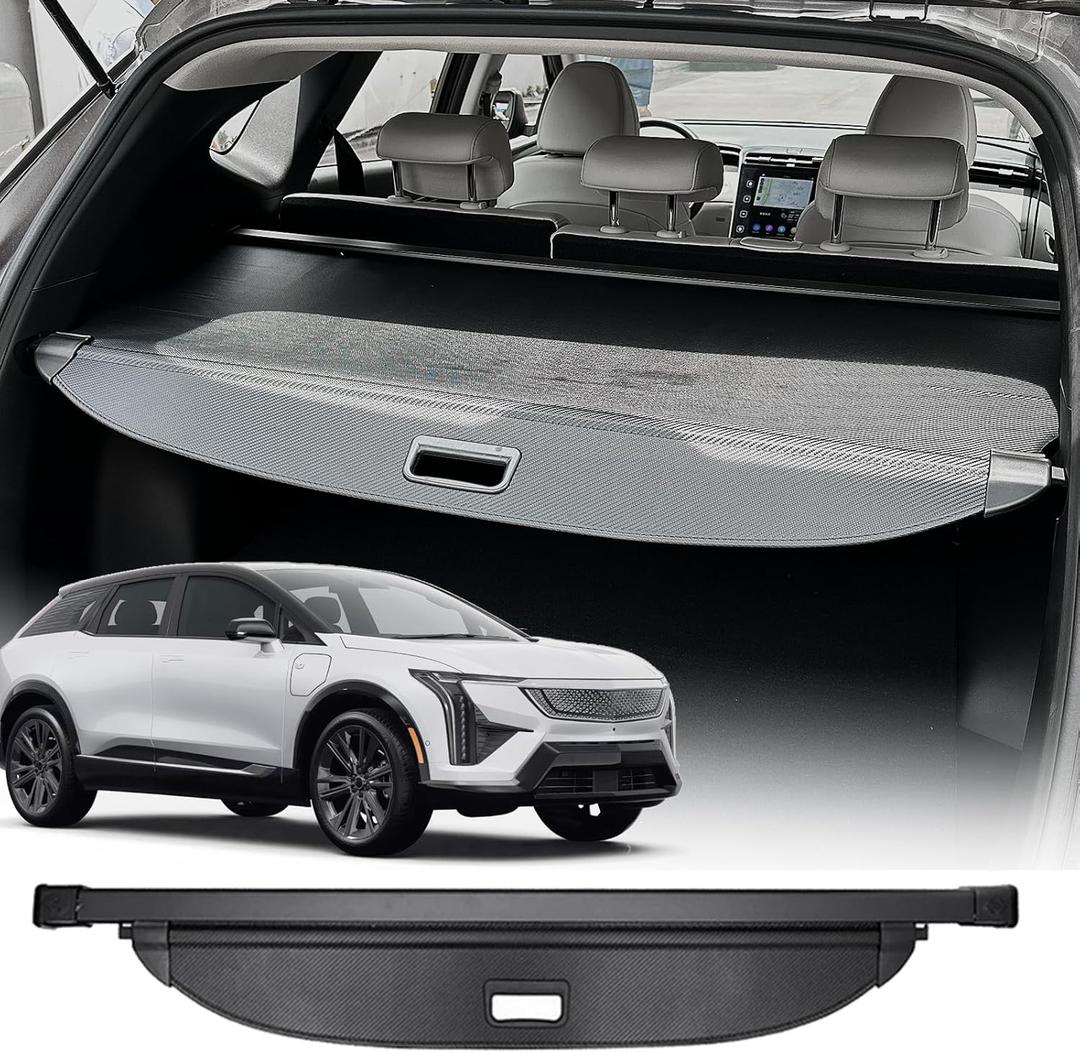 Cargo Cover Compatible with Cadillac Optiq 2024 2025 Accessories,Carbon Fiber Texture Retractable Trunk Cover Organizer Security Shielding Shade Tonneau Cover
