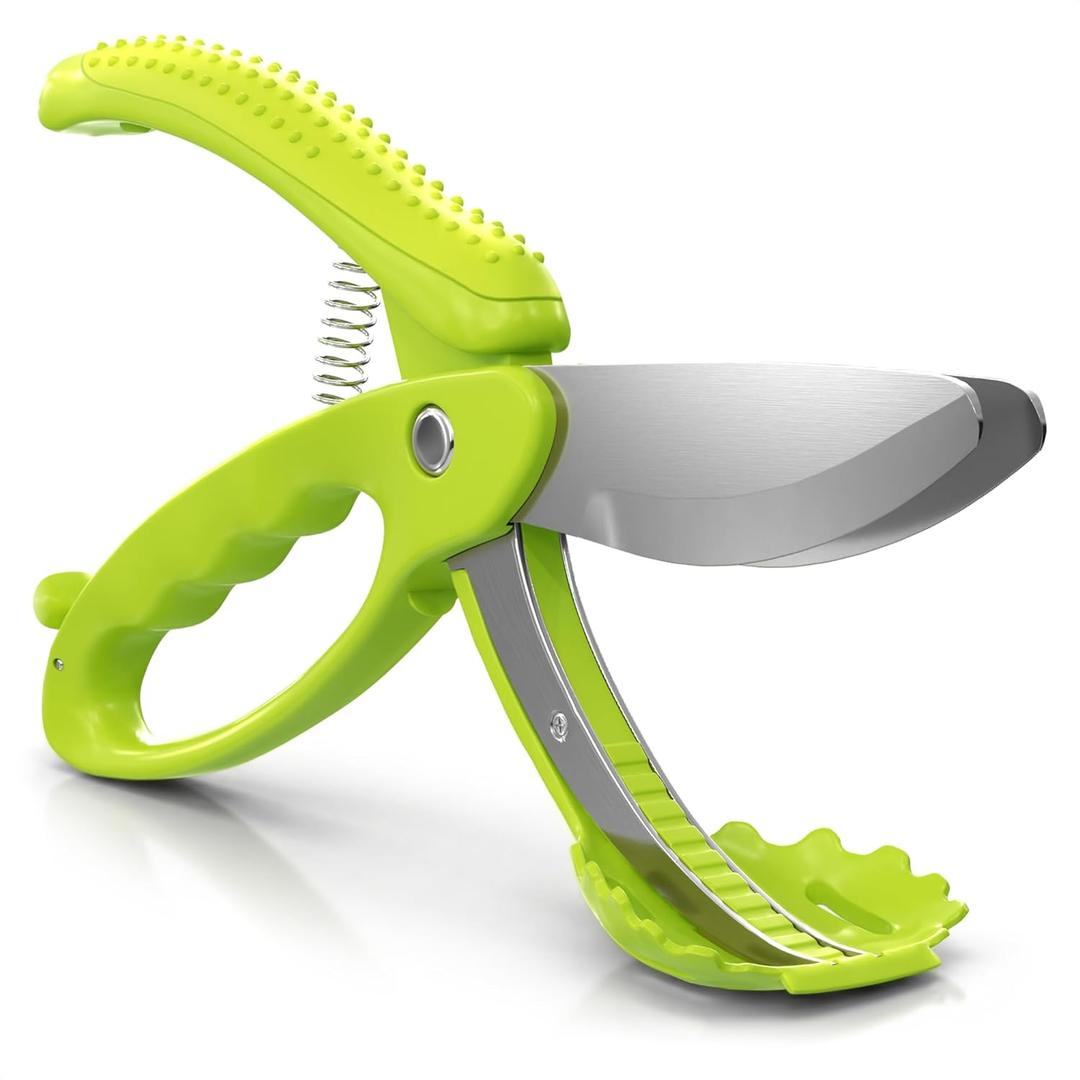 Salad Scissors for Chopped Salad  Multiblade Food Scissor Chopper With Spring-Loaded System & Anti-Slash Head for Fast Double Cutting  8.9" Handy Size Lettuce Chopper, Stainless Steel Blades
