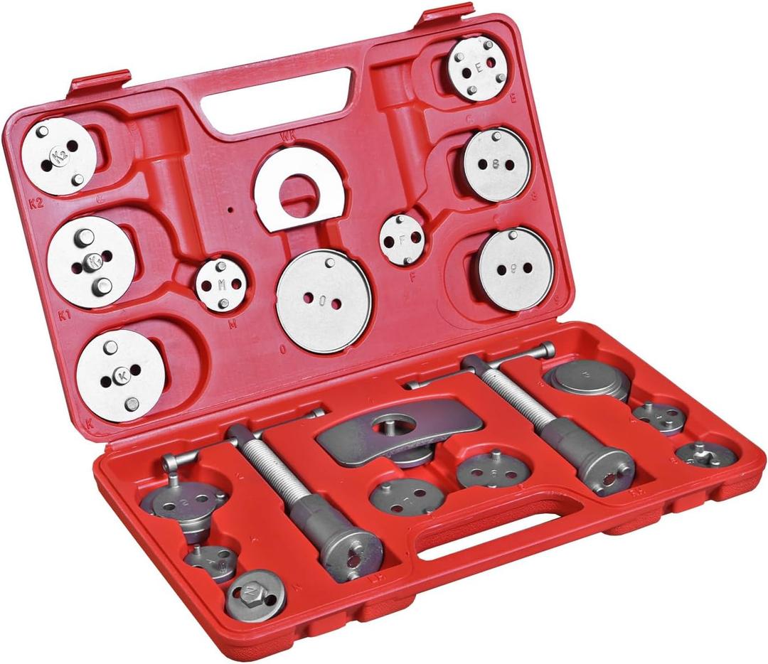 Big RED Torin 22 PCS Brake Caliper Press Tool Kit, Disc Brake Piston Caliper Compressor Tool Set for Brake Pad Replacement Reset, Red, ATRHS-E3318BR