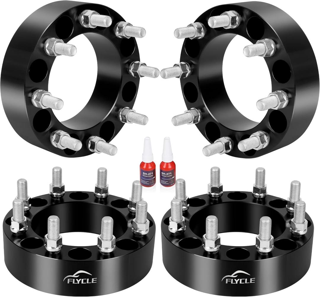 FLYCLE 8x6.5 to 8x170 Wheel Adapters, 2 inch 8x165.1mm to 8x170mm Wheel Adapter with 9/16-18 Studs 126.15mm Center Bore