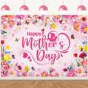 Happy Mother's Day Backdrop Pink Flowers Glitter Mother's Day Photography Background Mom's Birthday Banner for Women Party Decorations Photo Props (Rose, 82x59 inch (7x5FT))