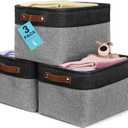 OrganiHaus Large Fabric Storage Baskets for Shelves 3 Pack, 15x11in Closet Storage Bins for Shelves, Canvas Baskets for Organizing, Linen Closet Organizers, Cloth Basket, Gray/Black