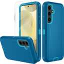 for Samsung Galaxy S24 FE 5G Case, S24 FE Heavy Duty case, [Belt Clip Holster] [Glass Screen Protector] [Military Grade Protective ] [Shockproof] [Dropproof] [Dust-Proof] (Lake Blue)