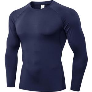 Men's Compression Shirts Long Sleeve Athletic Workout T-Shirt Running Cool Dry Tops Active Base Layer Undershirts (Blue)