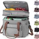 Maelstrom 23L Insulated Lunch Box For Men Women,Expandable Double Deck Lunch Cooler Bag,Lightweight Leakproof Tote Bag With Side Tissue Pocket,Gray