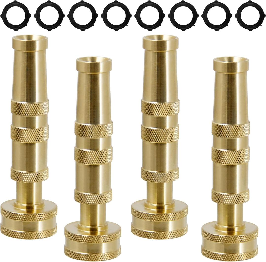 Triumpeek Solid Brass Hose Nozzle, 4 Pack 4"L Heavy Duty Brass Garden Hose Nozzle with 8 Rubber Washers