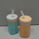 The First Years Silicone Squeeze & Sip Straw Cup - Spill-Proof Toddler Training Cups - Dishwasher Safe - Orange and Blue - 7 oz - 2 Count - Ages 6 Months+