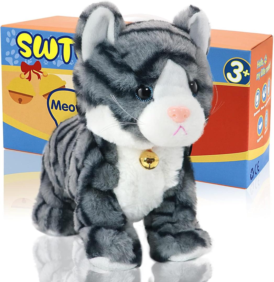 Interactive Walking Electronic Cat Sound Control Plush Grey