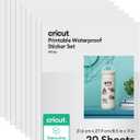 Cricut Printable Waterproof Sticker Set, 20 White Sheets (8.5" x 11") - Compatible with Inkjet Printers - For Joy Xtra, Explore, & Maker Machines