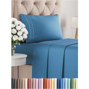 Twin Size 3 Piece Sheet Set - Comfy Breathable & Cooling Bed Sheets Set - Hotel Luxury Bedding for Women, Men, Kids & Teens - Deep Pockets, Easy-Fit, Super Soft & Wrinkle Free - Oeko-Tex - Denim Blue (20 - Denim Blue)