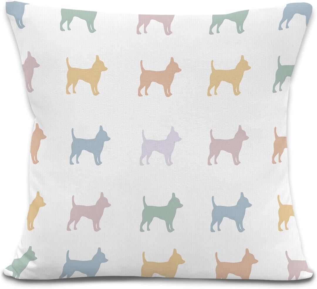 2 x Colorful Chihuahua Throw Pillow Covers 18x18, Chihuahua Gifts for Women Men, Dog Lovers Gifts Decorative Pillow Covers, Cute Dog Pillowcases Cushion Case for Home Couch Bedroom Decor