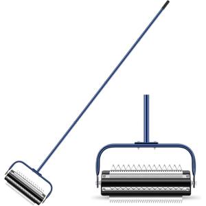 Teenyyou 14 ft Roller Pond Rake Stainless Steel Lake Weed Removal Tool, Rid Weeds Roots and Muck Buildup, with 6 Pre Installed Stainless Steel Blades and 4 Aluminum Handles, Easy to Assemble, Blue (EXP 10/19/26)