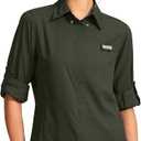 Womens Sun Protection Fishing Shirt with Zipper Pockets Lightweight SPF Long Sleeve Shirts for Hiking Safari (Green, S)