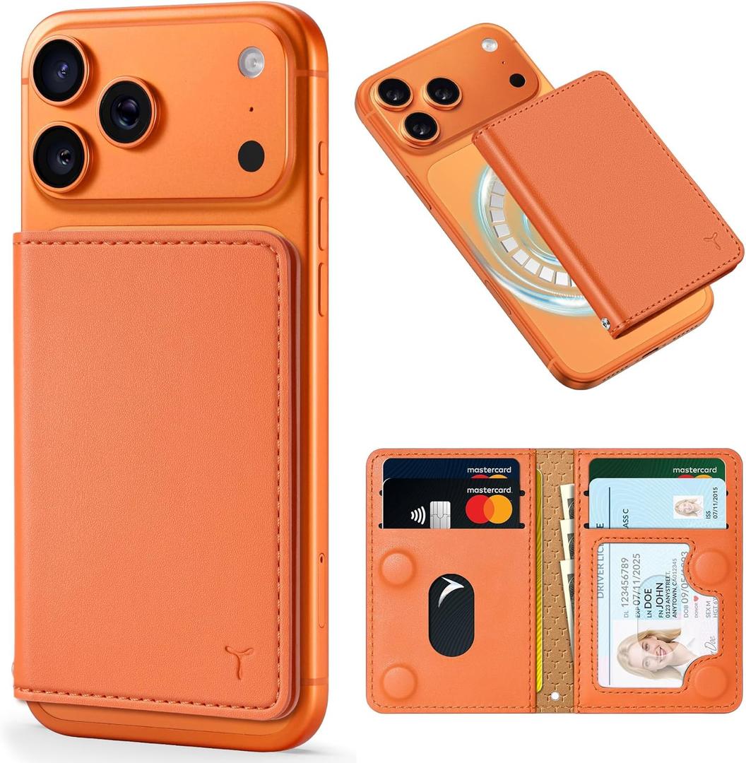 TUCCH for Magsafe Wallet with 6 Card Holders, RFID Blocking [Clear ID Window] PU Leather Men Women Folio Magnetic Phone Wallet for iPhone 17/16/15/14/13/12/Plus/Air/Pro/Pro Max Series, Orange