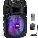 Pyle Portable Bluetooth PA Speaker System-300W Rechargeable Indoor/Outdoor Bluetooth Speaker Portable System w/ 8 Subwoofer 1 Tweeter, Microphone in, Party Lights, MP3/USB, Radio, Remote PPHP834B