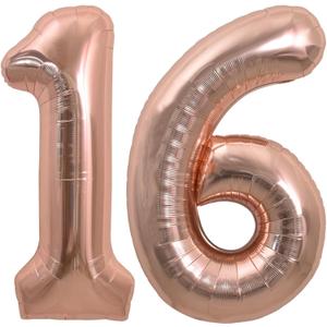 3 x TONIFUL 40 Inch Large Rose Gold Number 16 Balloons Giant Digital 16 or 61 Helium Balloons, Foil Mylar Big Number Balloons for 16th or 61st Birthday Party 16th or 61st Anniversary Supplies Decorations