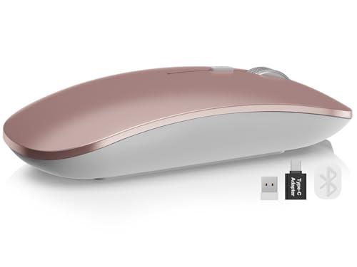 SABLUTE M31 Bluetooth Mouse for MacBook Pro/Air, iPad - Rechargeable Tri-Mode Wireless Mouse for 3 Devices (BT 5.2 + 2.4G), Sleek Slim Silent Mouse for Surface, Windows, Rose Gold