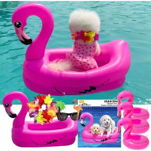 Dog Pool Float, Funny 6-in-1 Inflatable Dog Floats for Pool, Pet Floatie Raft for Small Dogs, Puppy and Doggies, Pink Flamingo
