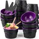 Meanplan 24 Set Halloween Ice Cream Bowls and Spoons 6 oz Witch Plastic Reusable Ice Cream Bowls Black Purple Waffle Cone Shaped Cups for Dessert Sundae Frozen Yogurt Trick or Treat Party Supplies