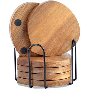 Peach-Shaped Acacia Wood Coaster Set with Holder Set of 6, Drink Coasters Rustic for Wooden Coffee Table Dining Table Decor