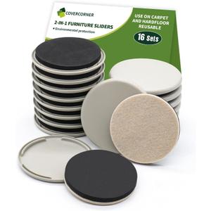 Furniture Sliders 16 PCS - 2 in 1 in 3 1/2 inch or 4 inch- Furniture Sliders for Carpet & Hardwood Floors! Furniture Movers Sliders & Sliders for Moving Furniture Easily & Safely!