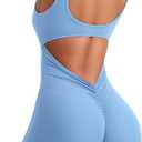 YEOREO One Piece Workout Jumpsuits for Women Backless Tummy Control Sleeveless Jumpsuits Lizvette V Back Scrunch Yoga Romper (Large, Bright Blue)