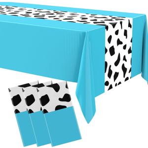 6 Pcs 54 x 108 Inch Cowgirl Cowboy Tablecloth for Cow Print My First Rodeo Party Decorations, Western Highland Cow Farm Disco Plastic Rustic Table Runner Cover for Birthday Wedding(Light Blue)