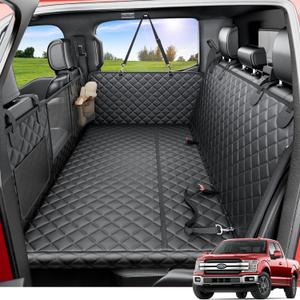 REEVAA Dog Truck Seat Cover for Back Seat, Hard Bottom Dog Hammock for Car, Pet Bed Extender for 2-4 Large Dogs, Waterproof Seat Protector, Universal XL Size Fits for Crew Cab Truck/SUV, Black