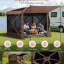 VEVOR Pop up Gazebo Screen Tent, 12 x 12 ft Large 6-Sided Camping Canopy Tent with Removable Top & Carry Bag, Quick-Set & Bite-Proof, Screen House Sun Shelter for 8-10 Persons Backyard Patio, Brown