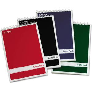 TOPS Steno Books, 6" x 9", Gregg Rule, Green Tint Paper, Assorted Color Covers, 80 Sheets, 4 Pack (80221)