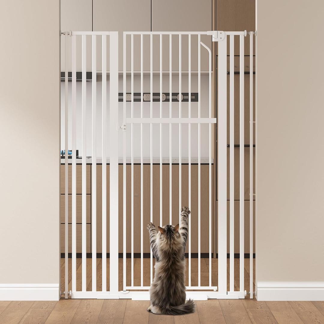 55.1" Extra Tall Pet Gate for Cat/Dog, Adjustable 29.9"-45.3" Wide Auto Close Tall Cat Gate, No Drilling Pressure Mount Kit, Dog Gate for Doorways, Hallways, Kitchen, White