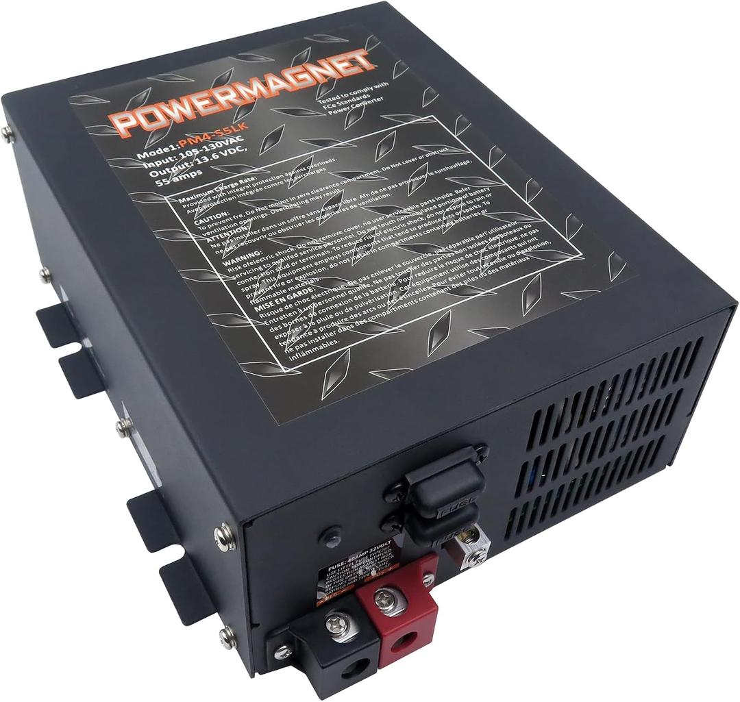 PM4 55-Amp RV Power Converter & 4-Stage Smart Battery Charger - 110V AC to 12V DC Converter Charger Combo | Safe Replacement for RVs, Campers, Trailers & Boats | UL Listed & CE Certified