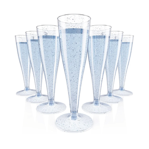 JOLLY CHEF 100 Pack Plastic Champagne Flutes Disposable 4.5 oz Blue Glitter Plastic Champagne Glasses Suitable for Wedding, Thanksgiving Day, Christmas