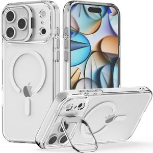 Nvollnoe for iPhone 17 Pro Max Case Compatible with MagSafe Military Grade Shockproof Heavy Duty Protective Adjustable Kickstand Matte Semi Clear Phone Case for iPhone 17 Pro Max (Clear)