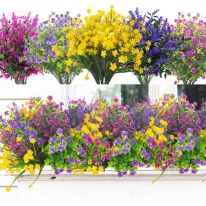 Grunyia 20 Bundles Artificial Flowers Outdoor UV Resistant No Fade Fake Plants Faux Plastic Shrubs for Garden Patio Porch Window Box Home Wedding Farmhouse Hanging Dcor