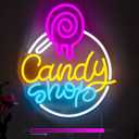 Candy Shop Neon Sign, Neon Signs for Wall Decor, Neon Dimmable LED Signs Lollipop Store Decorations, Neon Dessert Business Light Up Signs Candy Party Decorations, Neon Halloween Birthday Gift