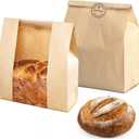 50 Pack Large Paper Bread Bags for Homemade Sourdough Loaves Bakery Bags with Window for Homemade Bread Gift Giving with Label Seal Stickers(11.8x8.2x3.5 inch)