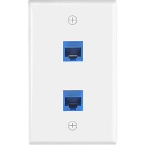 VCE Ethernet Wall Plate 2-Port (UL Listed), Cat6 Female to Female Wall Jack, RJ45 Keystone Inline Coupler Wall Outlet, Blue