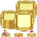 LemonRoad 50 Pcs Mini Square Baroque Dessert Display Trays Mini Elegant Plastic Serving Trays Small Cake Candy Plates for Weddings Parties Hotels Large Celebrations, 3"x3"(Gold)