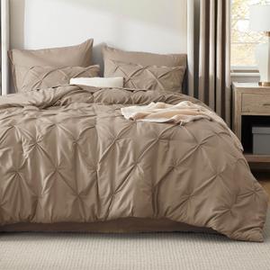Bedsure Full Size Comforter Sets Khaki - Bed in a Bag Full Size Bedding Set 7 PCS, GentleSoft Pintuck Bed Set Gift for Family, All Season Down Alternative Comforter with Sheets, Pillowcases & Shams