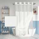 Long No Hook Slub Textured Shower Curtain with Snap-in PEVA Liner Set - 71" x 80"(78"), Hotel Style with See Through Top Window, Fabric Curtain & Waterproof Liner, White, 71x80
