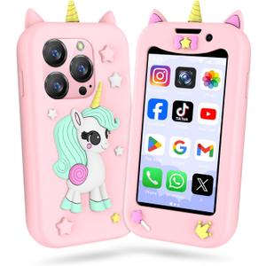 Kids Phone with Unicorn Silicone Case, Mini Smartphone with WiFi App Access/Video&Phone Call/Dual Camera/GPS/Face ID, Mini Phone for Kids Age 3 and Above, Birthday Gifts