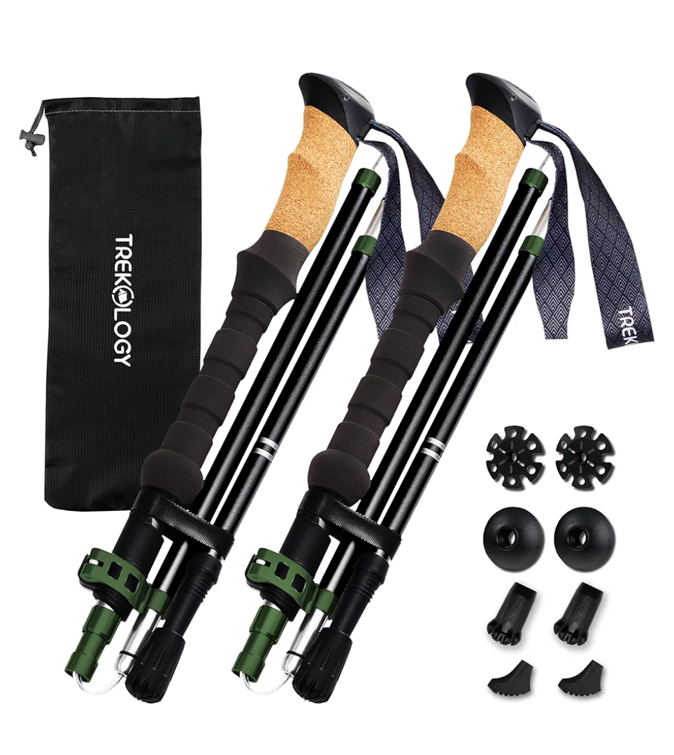 TREKOLOGY Trek-Z Cork Grip Trekking Poles – Lightweight Folding Hiking Poles, Adjustable Height, Compact Travel Design, Aircraft-Grade Aluminum Walking Sticks for Men & Women