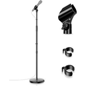 Microphone Stand Mic Floor Stand, Adjustable Height from 39" to 66", 180 Rotatable Mic Clip Heavy Duty Round Base Boom Mic Arm Stand for Stage, Studios, Kids