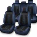 SecosAutoparts 5-Seat Car Seat Covers Full Set Microfiber Leather Waterproof Blue and Black Compatible Universal Fit Most Sedans SUVs Trucks Automotive Interior Seat Covers