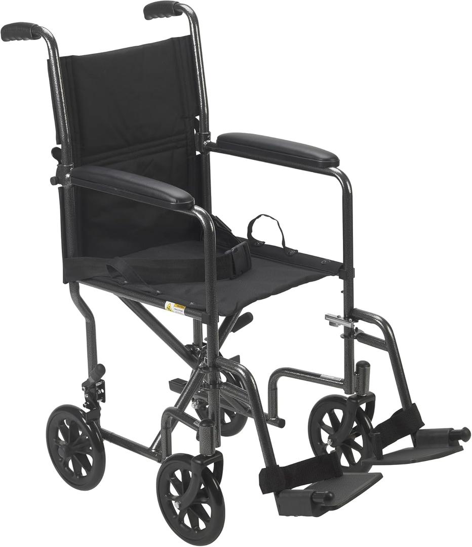Drive Medical Lightweight Folding Transport Wheelchair - Reliable Mobility Support - Durable Steel Frame - Swing-Away Footrests - Compact Travel Design - Silver (1 Count (Pack of 1))