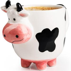 SWEETLO Cow Coffee Mug Stuff 15oz Ceramic Cup - Cow Shaped Face & Udder Coffee Mug - 450 ml Weird Milk Udder Utter Shaped 3D Coffee Mug with Udders for Women - Taza de Vaca Cow Items Lover